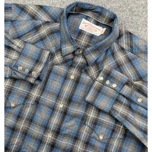 Vintage C.C. Filson Shirt Men's Large Plaid Pearl Snap 100% wool "Flaws"